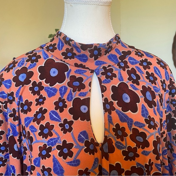 Eloquii 60s Mod Floral Keyhole Mock Neck Midi Dress • Orange Blue Brown Size 20 - Picture 4 of 10